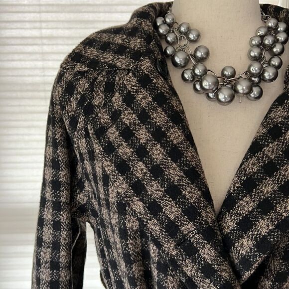 Nerazzurri Women’s S gorgeous Black and brown check long belted coat jacket - Picture 5 of 16